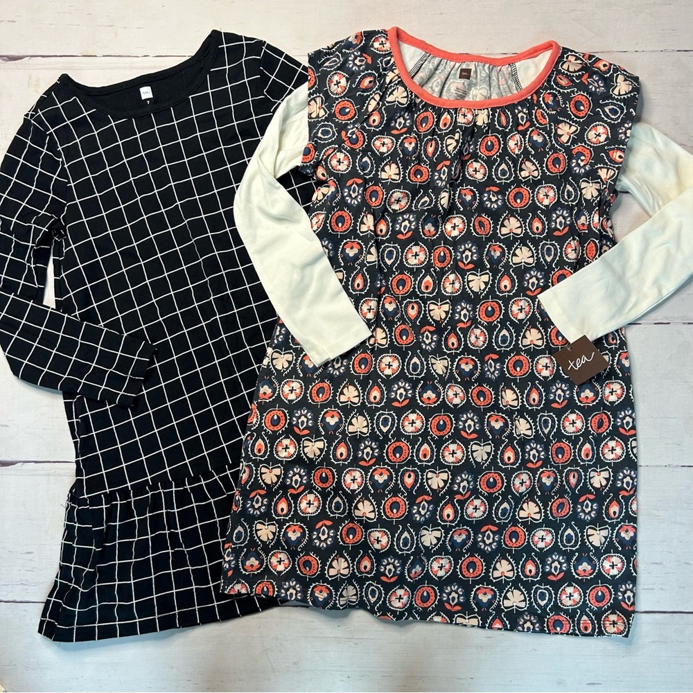 Girls' Tea Collection Black Grid and Floral Dresses 7